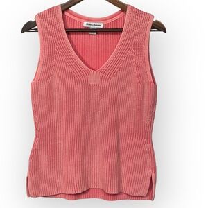 Tommy Bahama Coral Pink Ribbed Knit V Neck Sleeveless Sweater Vest Top Women's S